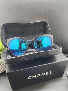 Chanel Women's Cat-Eye Sunglasses in Blue Mirror